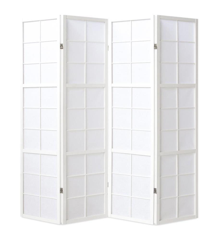 Paravent Séparation de pièce 4 éléments Shoji en bois Blanc