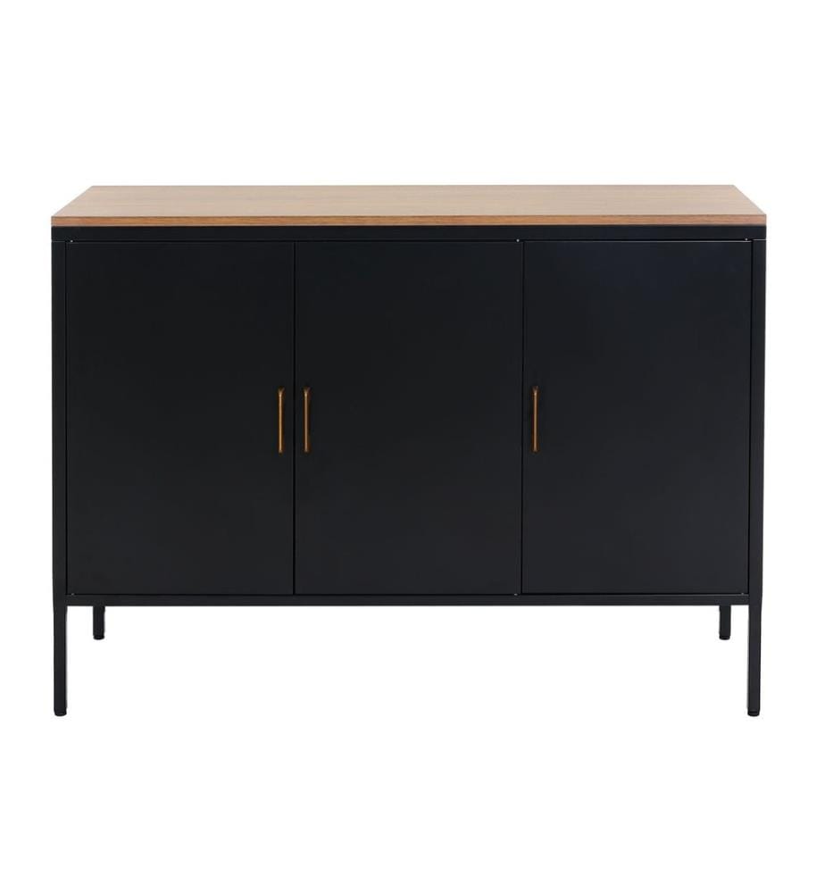 Ko mmode credenza armadio 3 ante metallo 90x120x40 cm nero