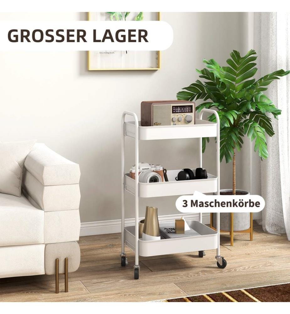 Servierwagen Küchenwagen Rollwagen mit 3 Etagen Weiss