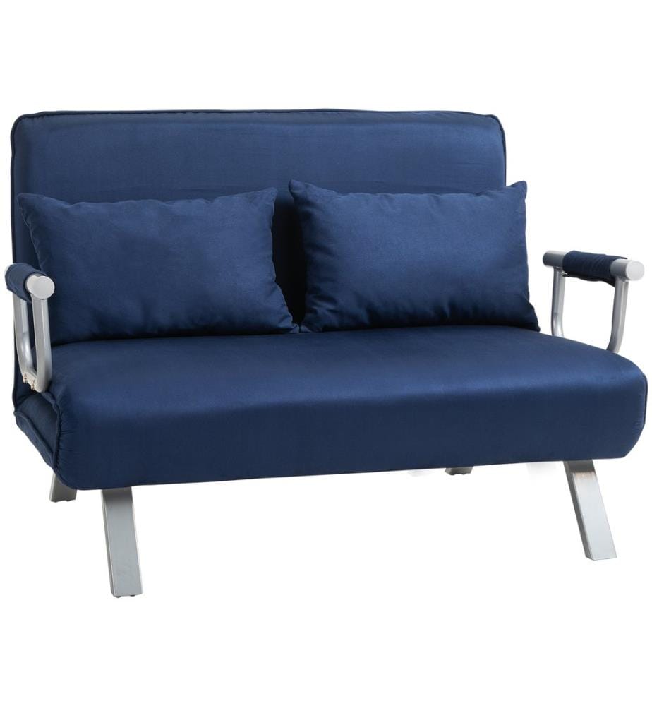 2-seater sofa guest bed adjustable with throw pillow blue