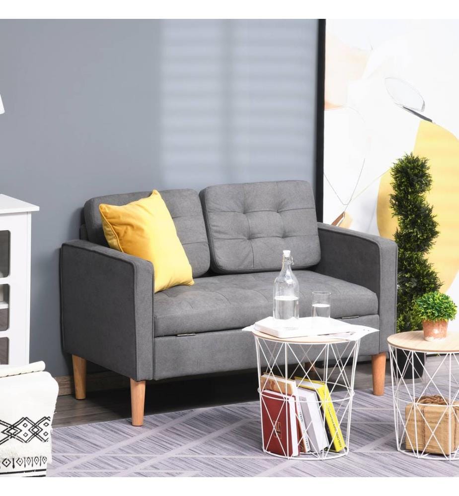 Divano a 2 posti con contenitore 117x62x78 cm Grigio