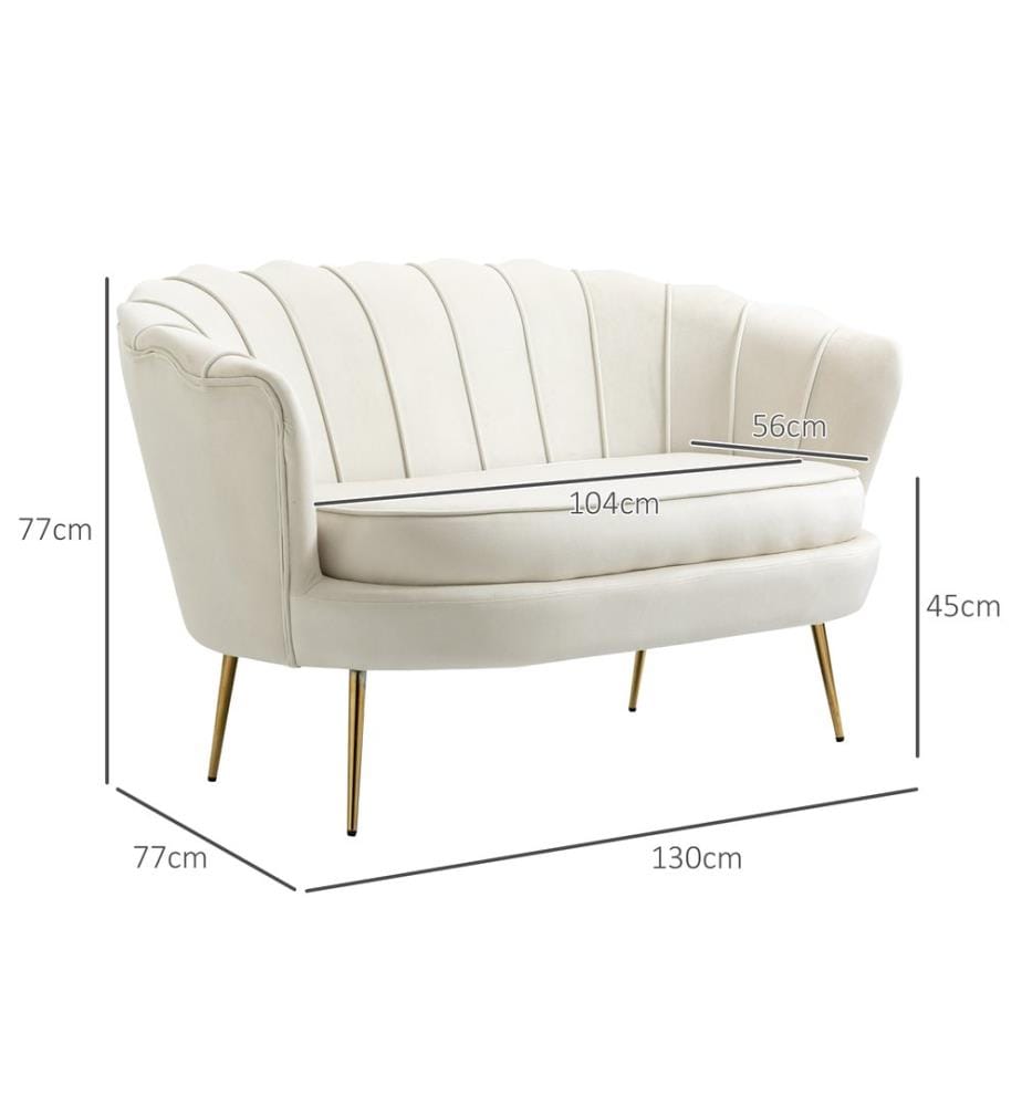 2-Sitzer Sofa Couch 130x77x77 cm bis 150kg belastbar Creme