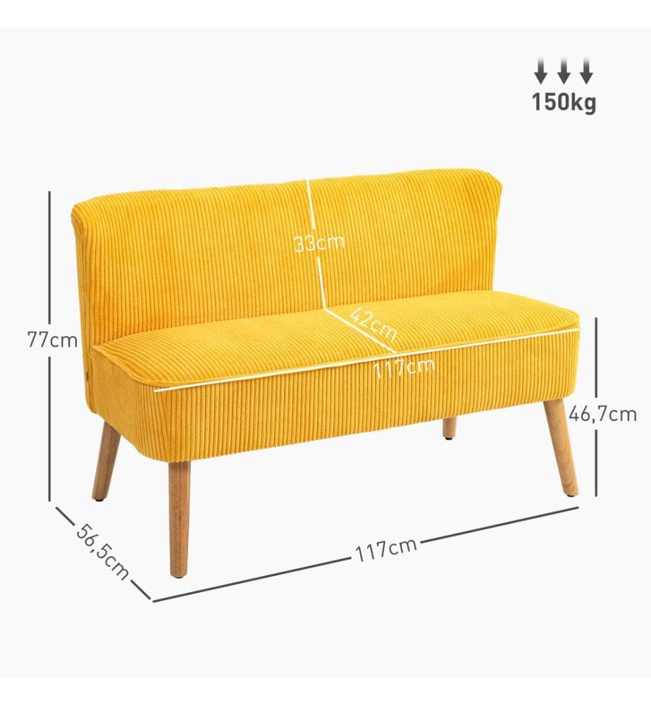 2-Sitzer Sofa 117x56.5x77 cm Gelb
