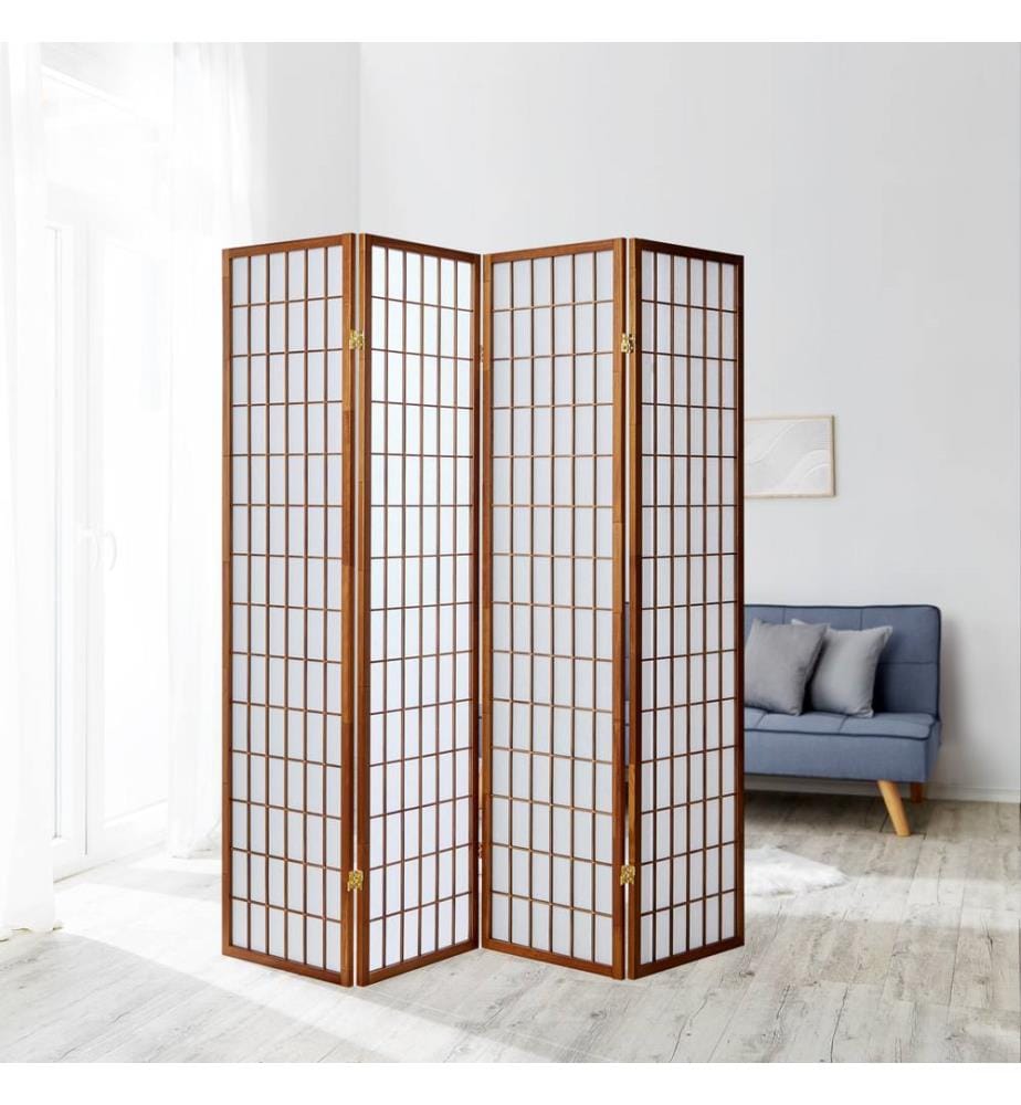 Divisorio per ambienti 4 pezzi in legno shoji marrone