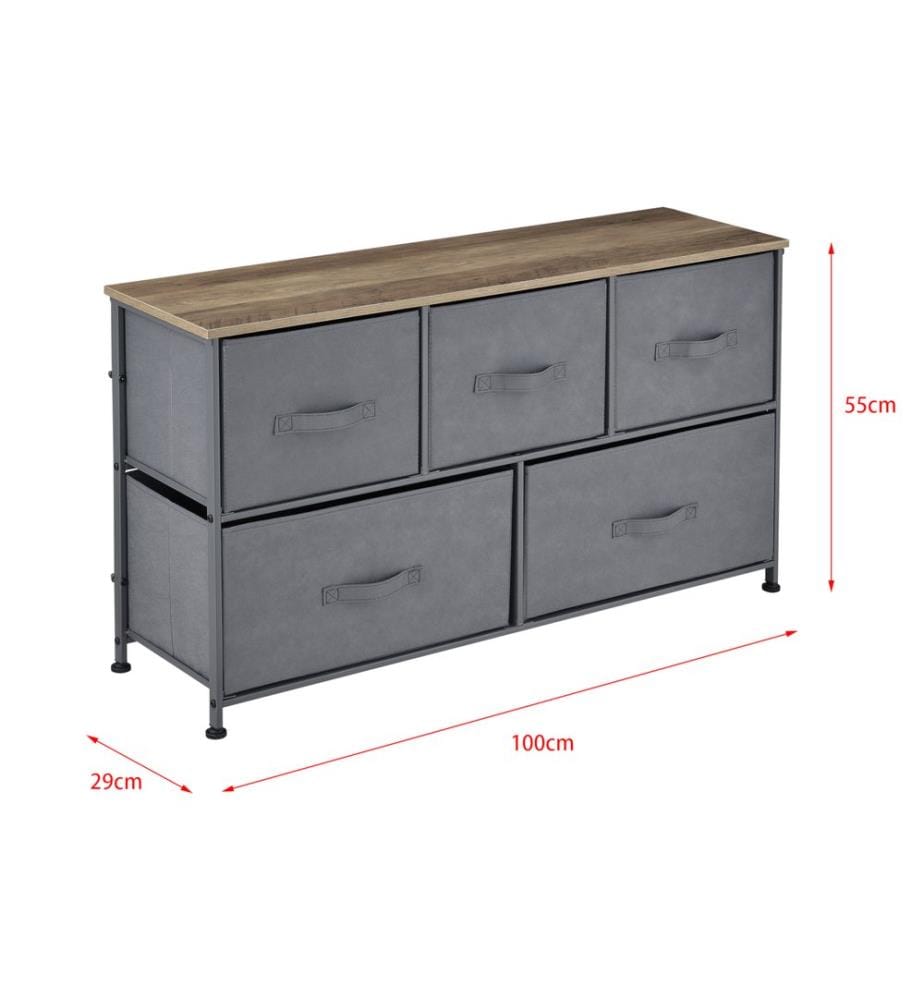 Ko mmode 55x100x29 cm avec 5 tiroirs Gris Couleurs bois