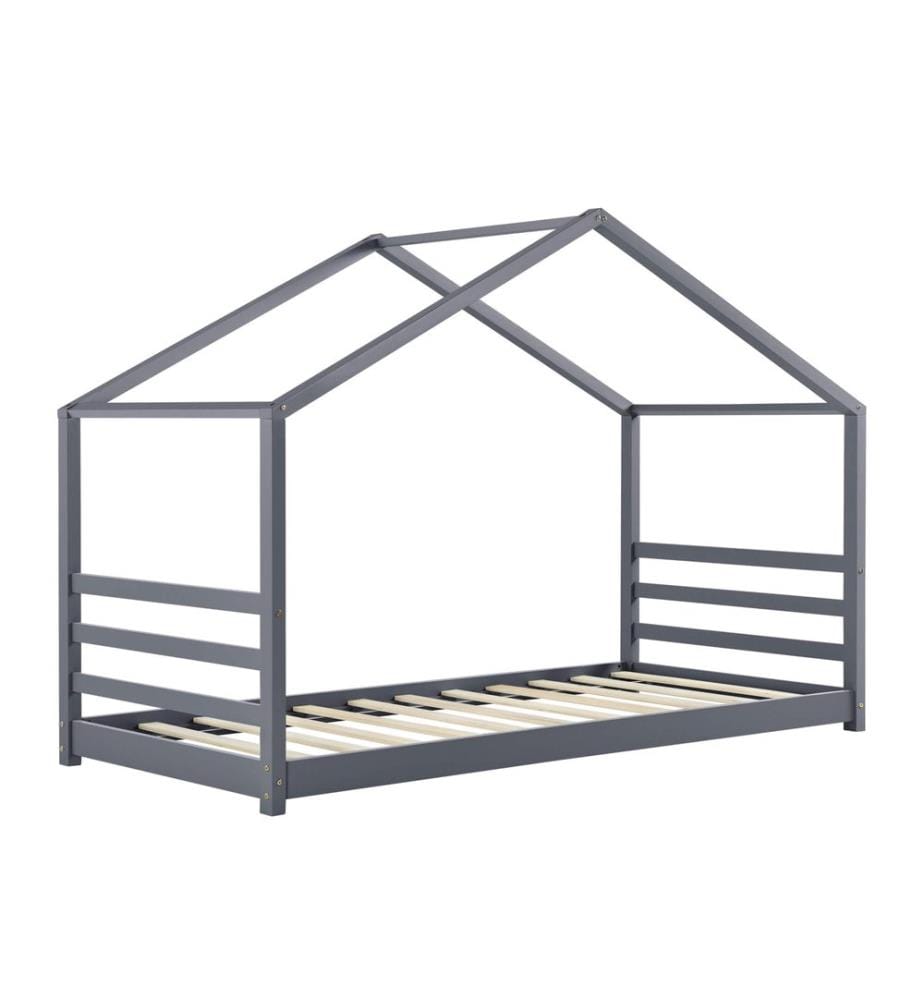Letto per bambini Vardø 90x200 cm con rete a doghe e griglia Grigio