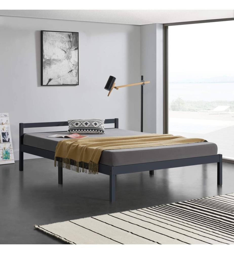 Lit en bois Nakkila 140x200 cm Lit double avec tête de lit Gris