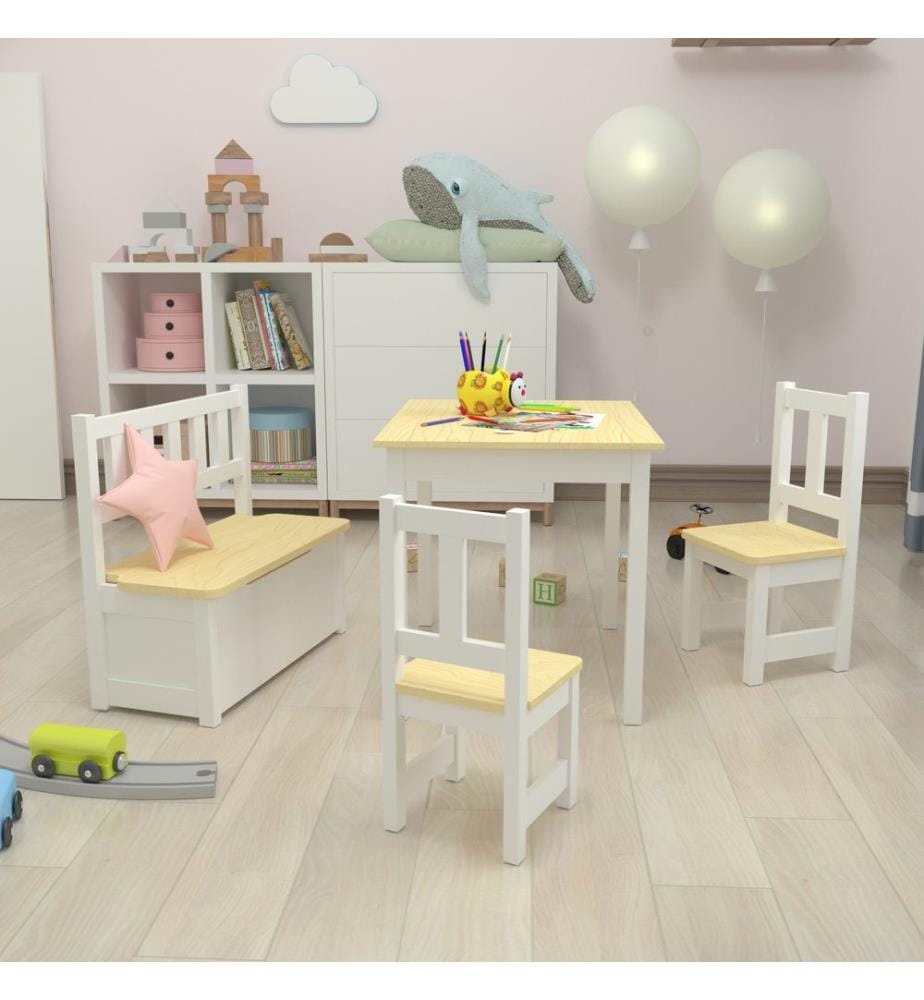 Kindertischset Lousame Kiefernholz Natur Weiss
