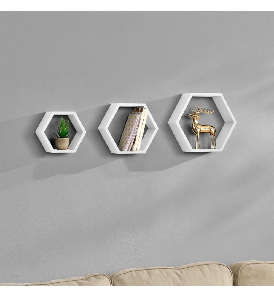 Wandregal Boise Wabendesign Weiss 3er Set