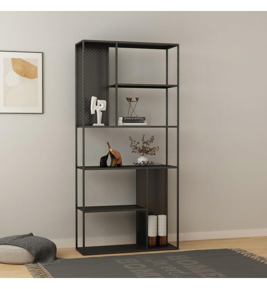 Scaffale metallico Salmono con pannello posteriore 90x30x188 cm nero