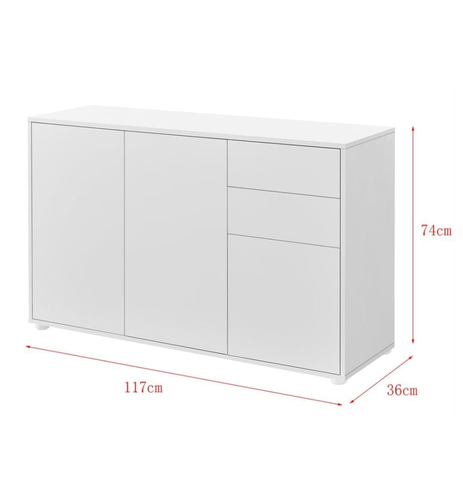 Credenza Paarl 74x117x36 cm con 2 cassetti e 3 ante opache