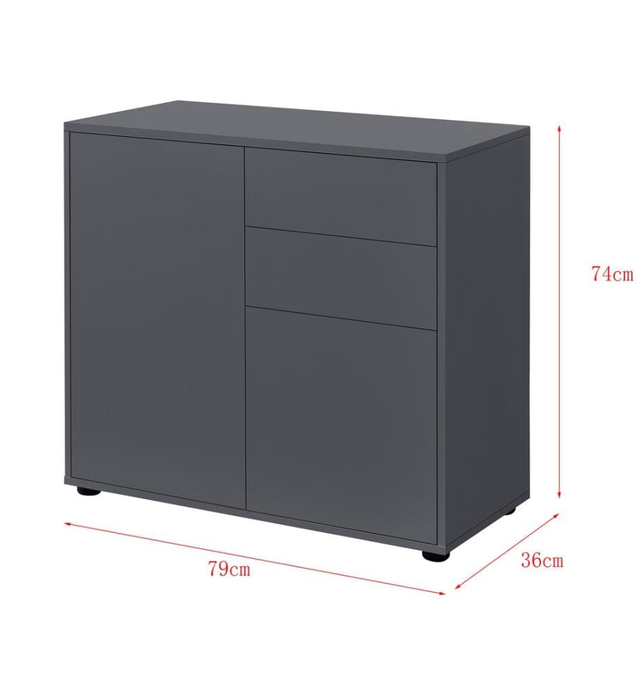 Credenza Paarl 74x79x36 cm con 2 cassetti e ante opache