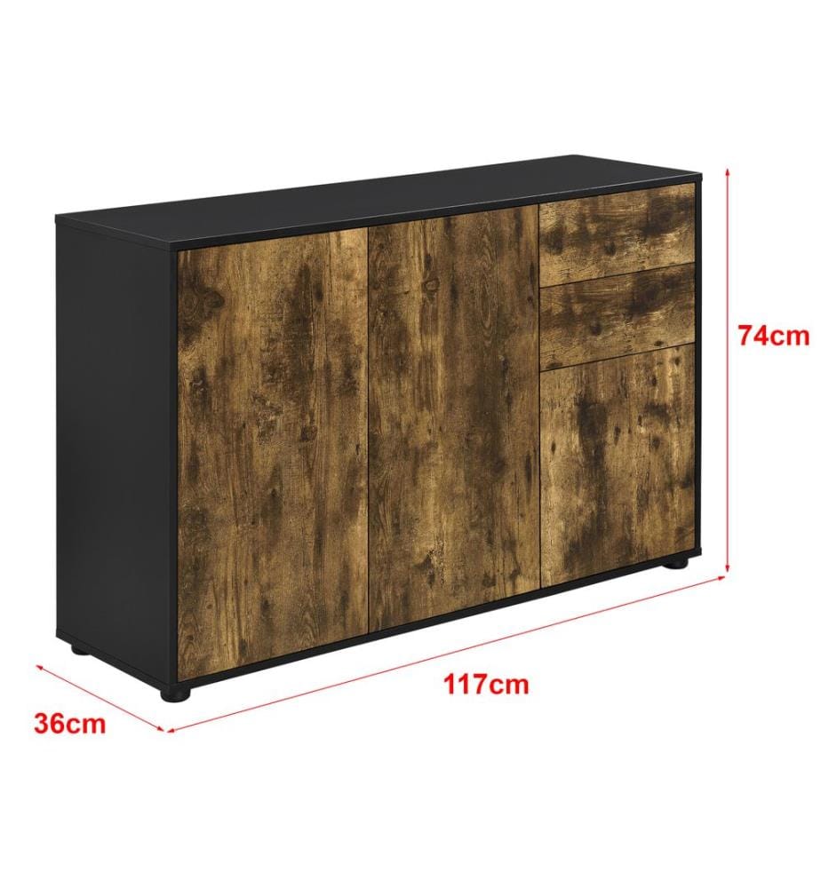 Credenza Paarl 74x117x36 cm con 2 cassetti e 3 ante di armadio