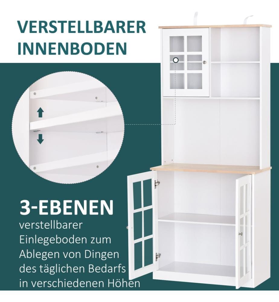 Küchenschrank Buffet Vitrine Landhaus Weiss 80 x 37 x 183 cm