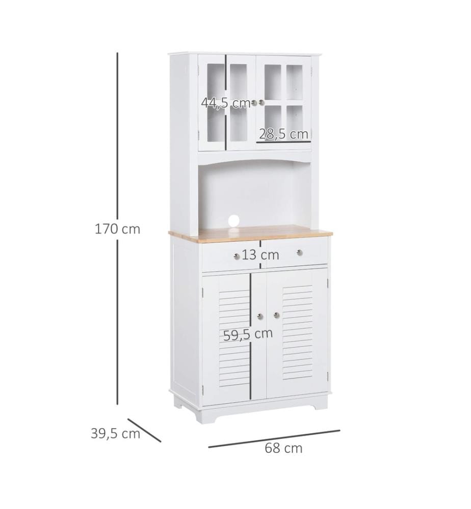 Armoire de cuisine Buffet Vitrine Campagne Blanc 68 x 39.5 x 170 cm