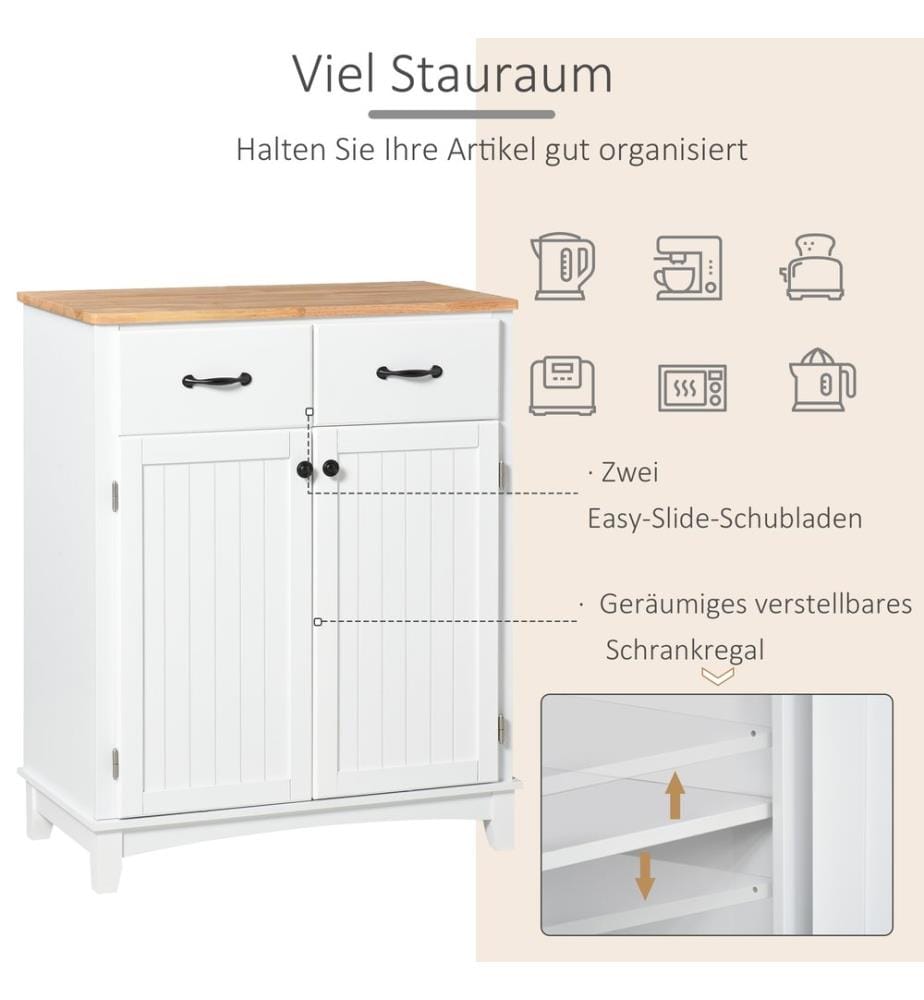 Armoire de cuisine Ko mmode avec 2 tiroirs bois blanc 74x40x915 cm