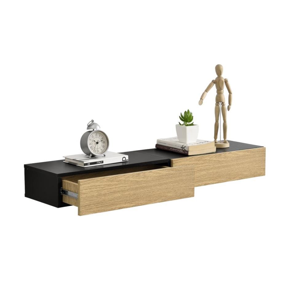 Wandregal Anchorage Schwarz Holz 2er Set mit Schublade