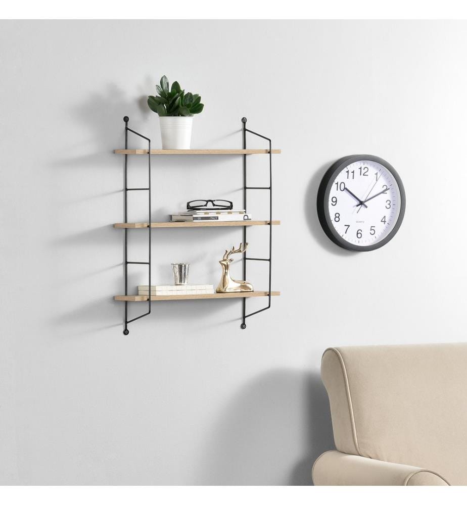 Wandregal Oakland 3-fach Stahlrahmen Holzfarben 48x15 cm