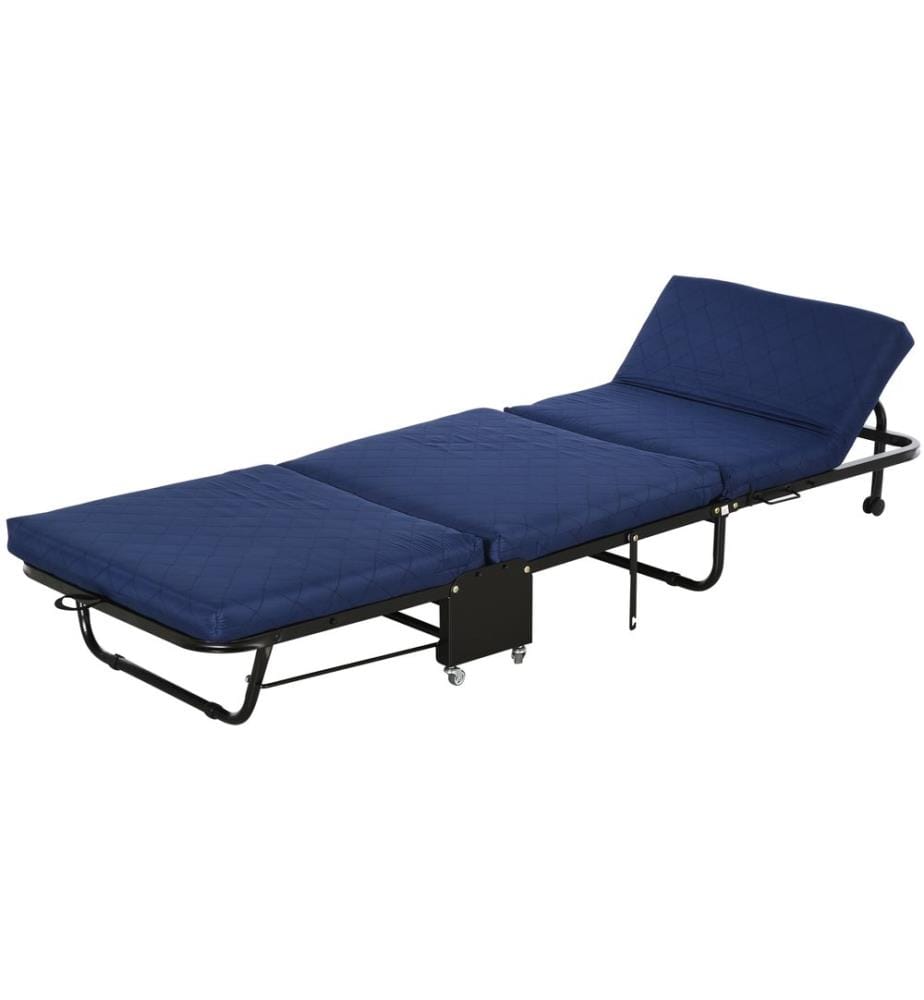 Lit d'appoint pliable 2 en 1 Lit pliant à roulettes bleu 184x65x26 cm