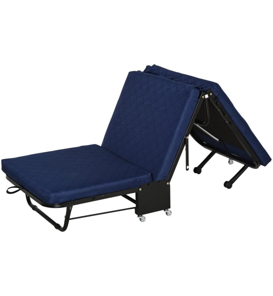Lit d'appoint pliable 2 en 1 Lit pliant à roulettes bleu 184x65x26 cm