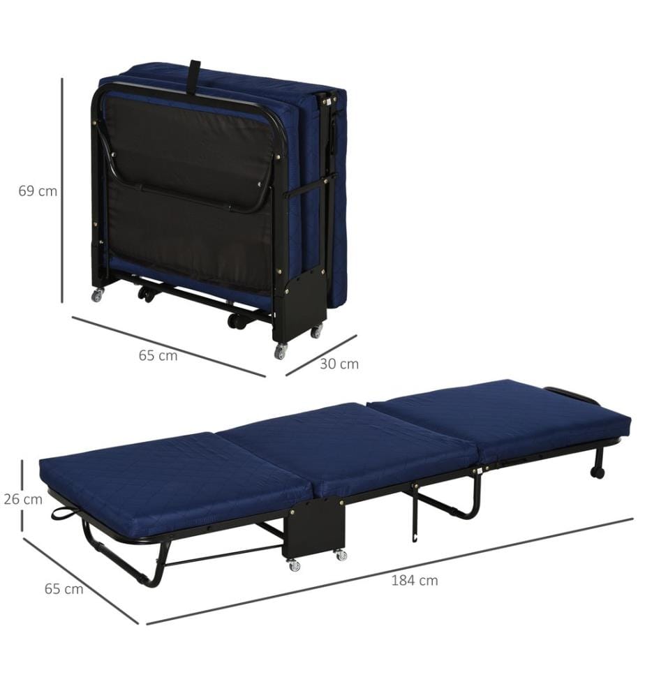 Lit d'appoint pliable 2 en 1 Lit pliant à roulettes bleu 184x65x26 cm