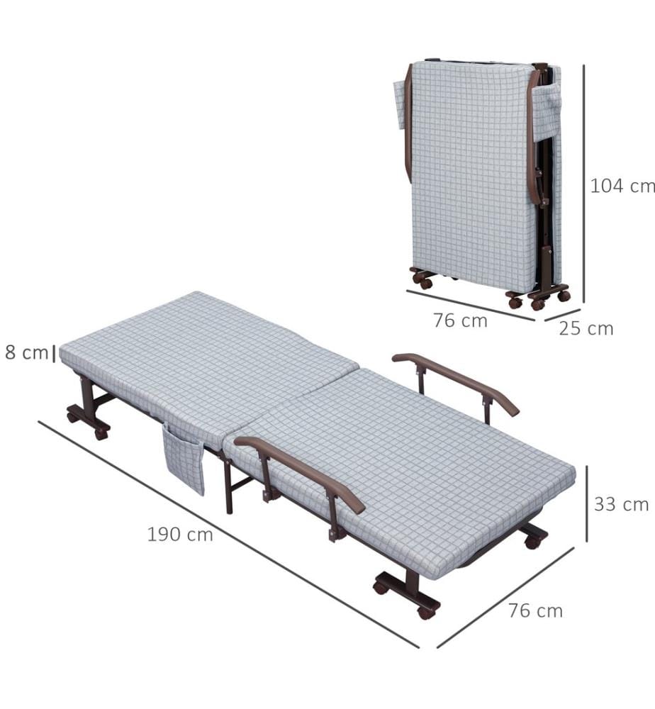 Lit pliant Lit d'invité avec roulettes réglable en 5 positionsba 190x76x33 cm