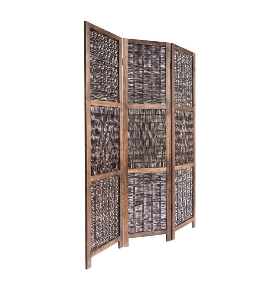 Divisorio 3 pezzi in legno con vimini Brown