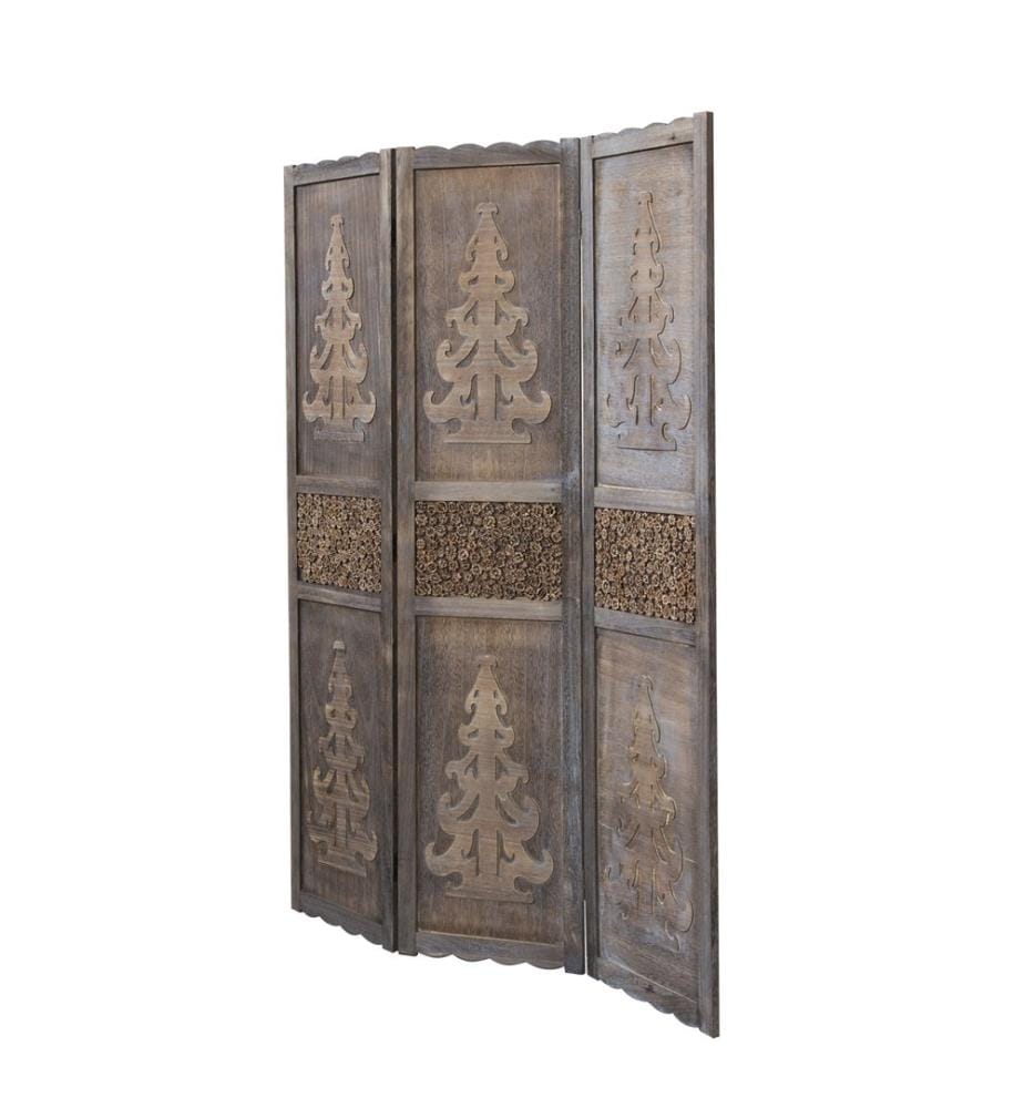 Paravento a 3 pezzi divisorio in legno marrone