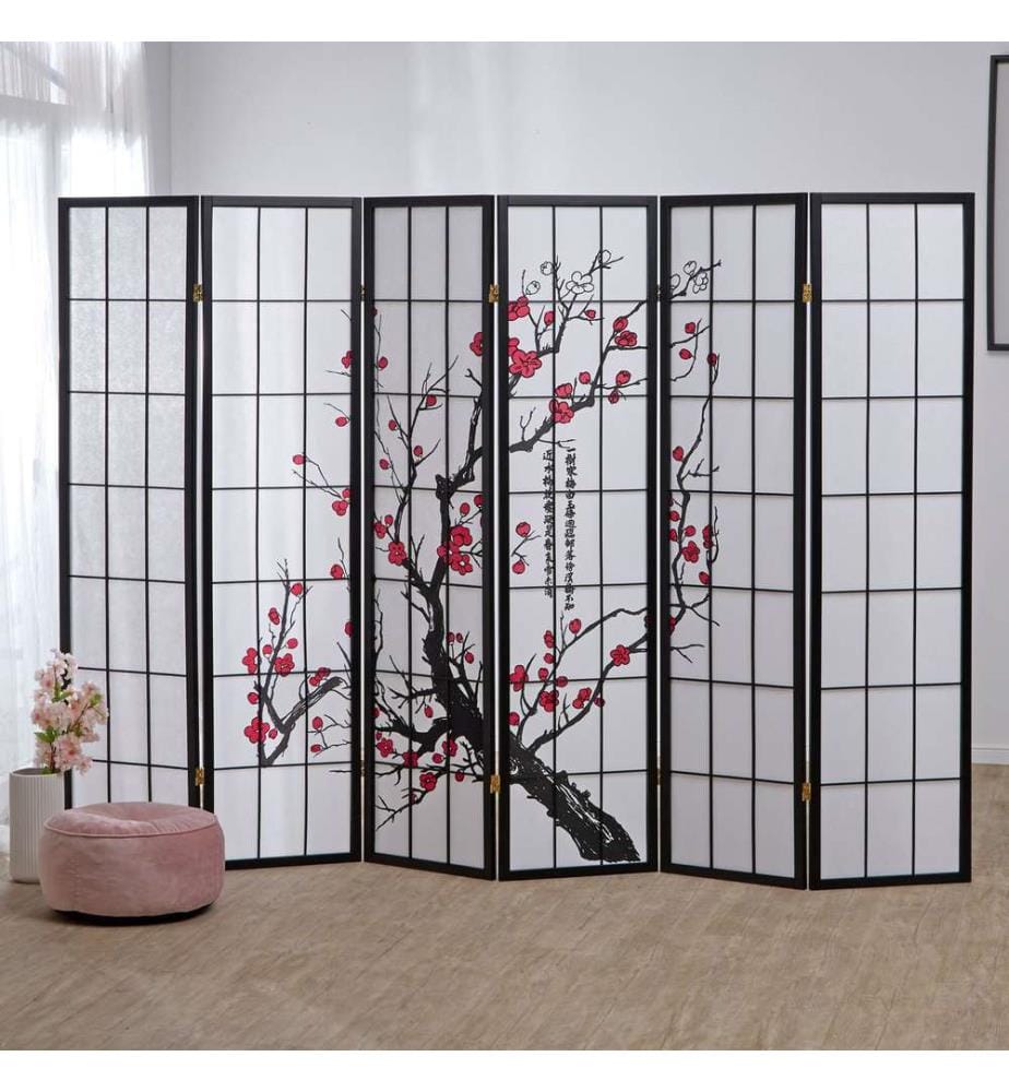 Divisorio per ambienti 6 pezzi Shoji in legno nero