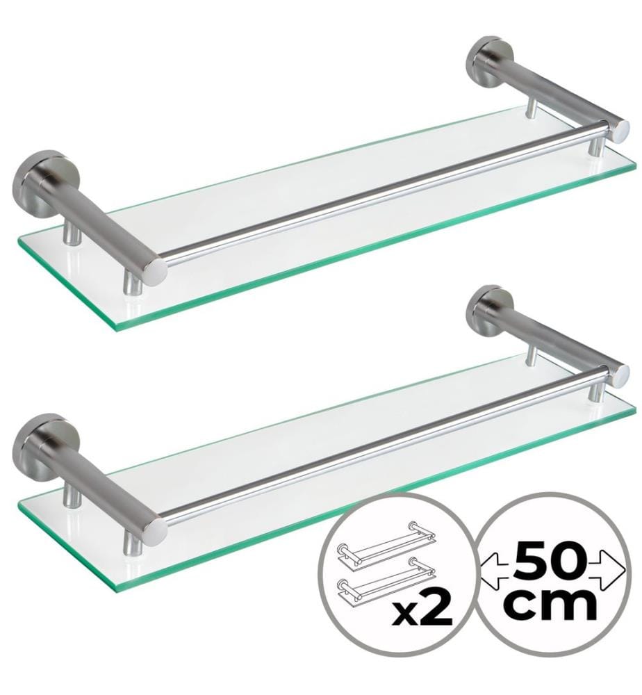 Glasablage Bad 2er Set Wandmontage gehärtetes Glas Aluminium