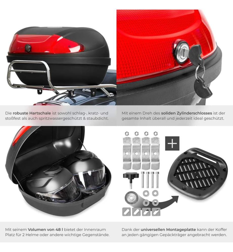 Topcase mit Reflektor - Volumen ca 48 Liter - schwarz