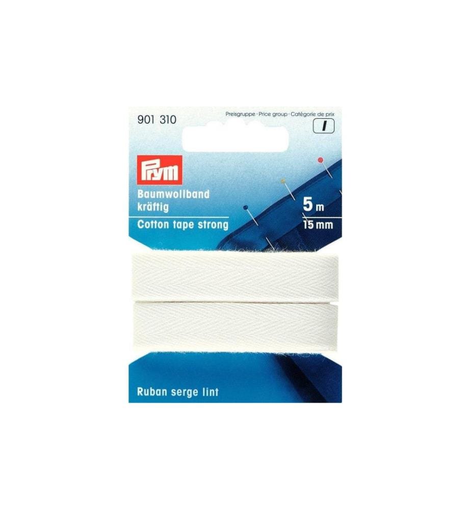 PRYM - Baumwollband Weiss, 5 m x 15 mm