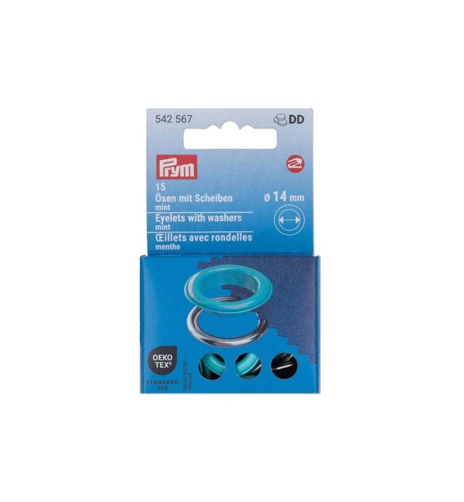 PRYM - oeillets avec disques 15 pièces, menthe-argent