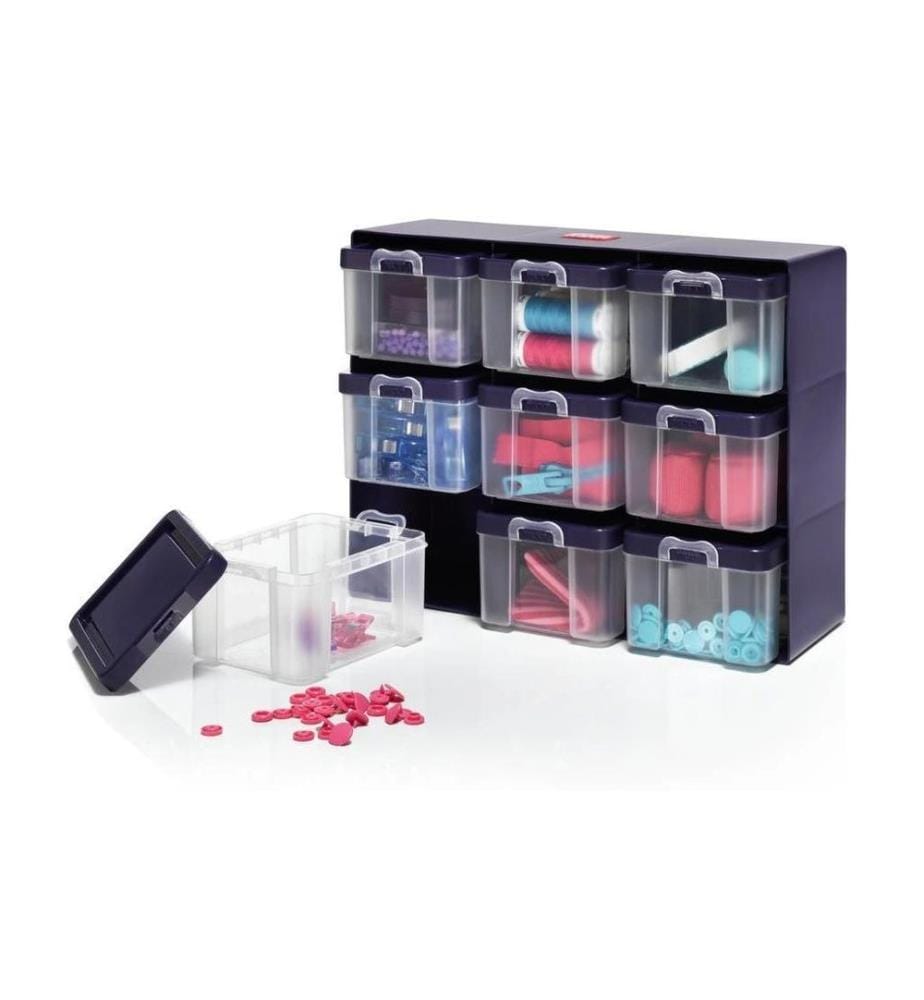 PRYM - Aufbewahrungstasche mit 9 Boxen Violett, Transparent