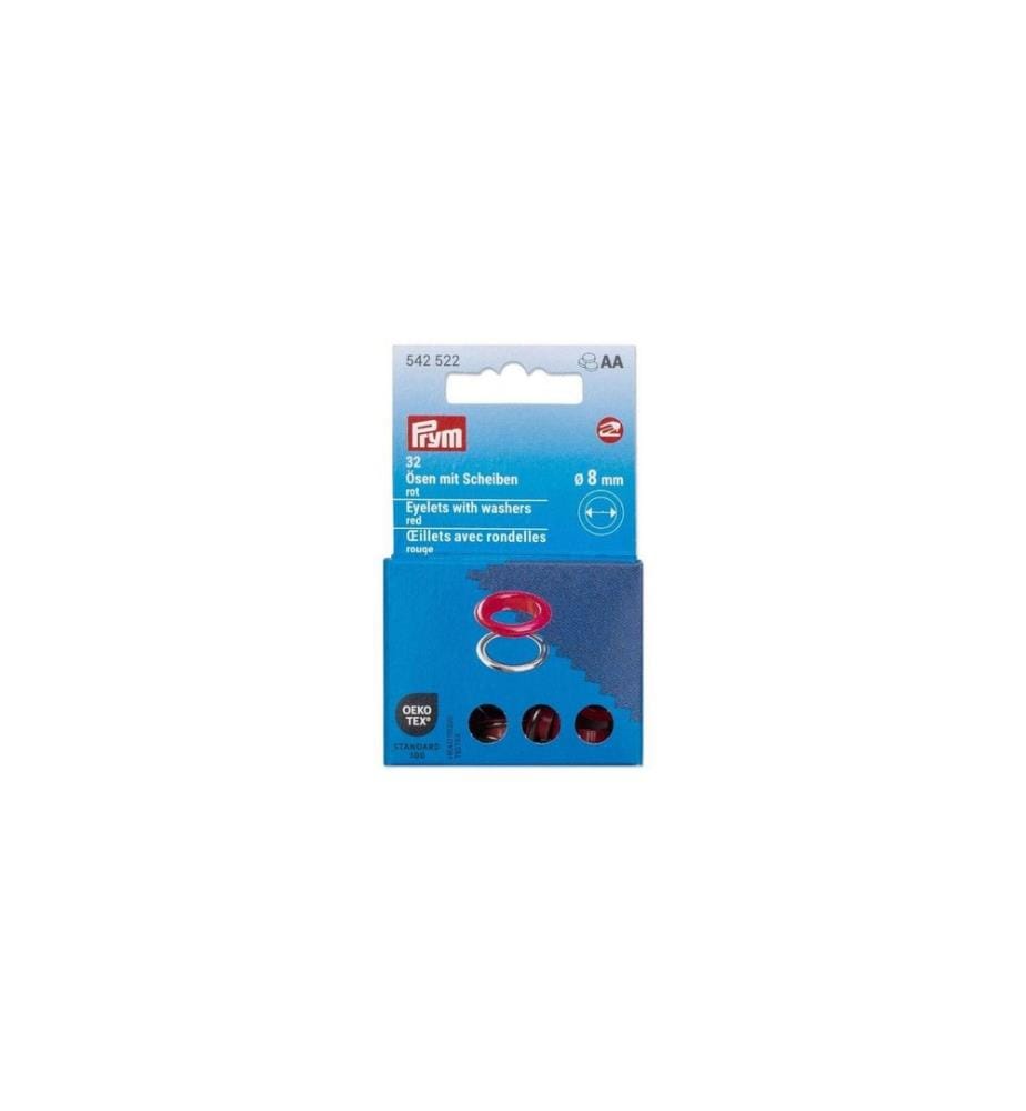 PRYM - Ösen mit Scheiben, 8 mm Rot Silber