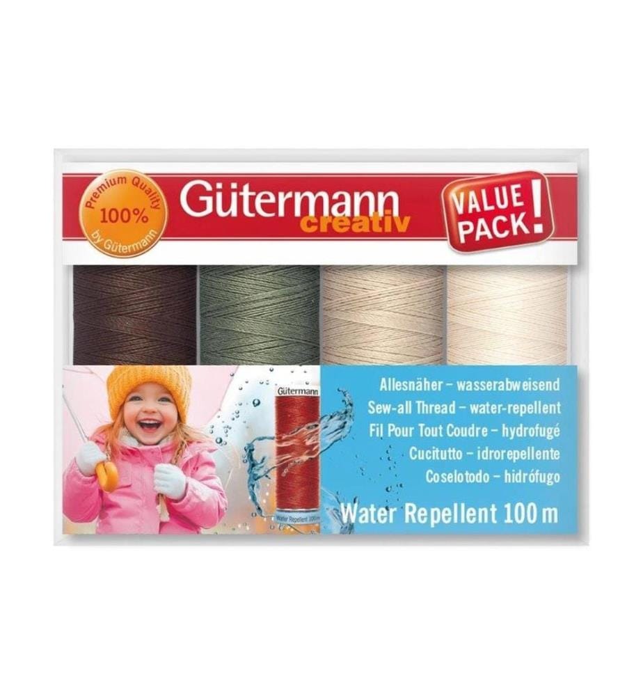 Gütermann - Kits de fil de couture Water Repellent 4 pièces, Beige/Brun/Vert/Blanc
