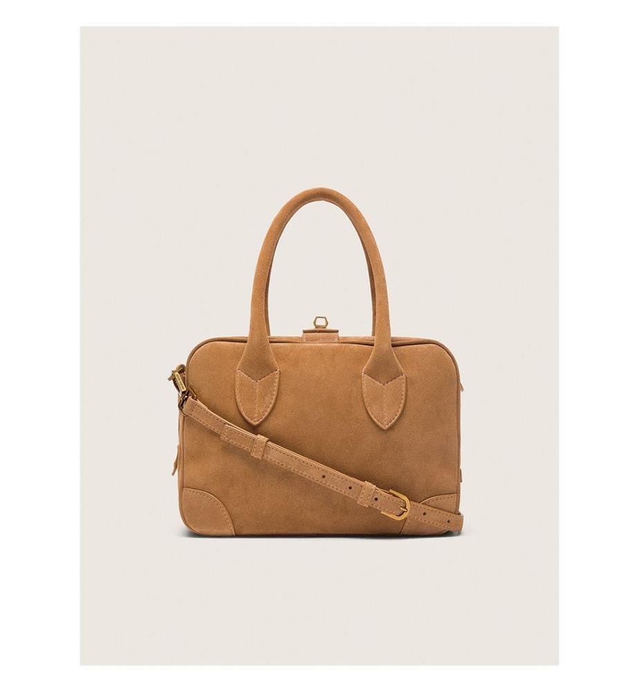 Sac Vita en daim couleur camel avec détails dorés
