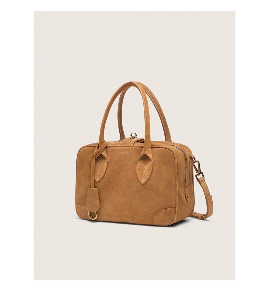 Sac Vita en daim couleur camel avec détails dorés