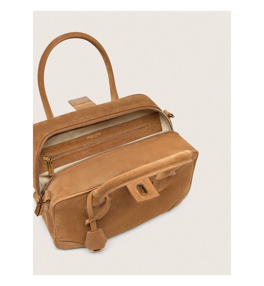 Sac Vita en daim couleur camel avec détails dorés