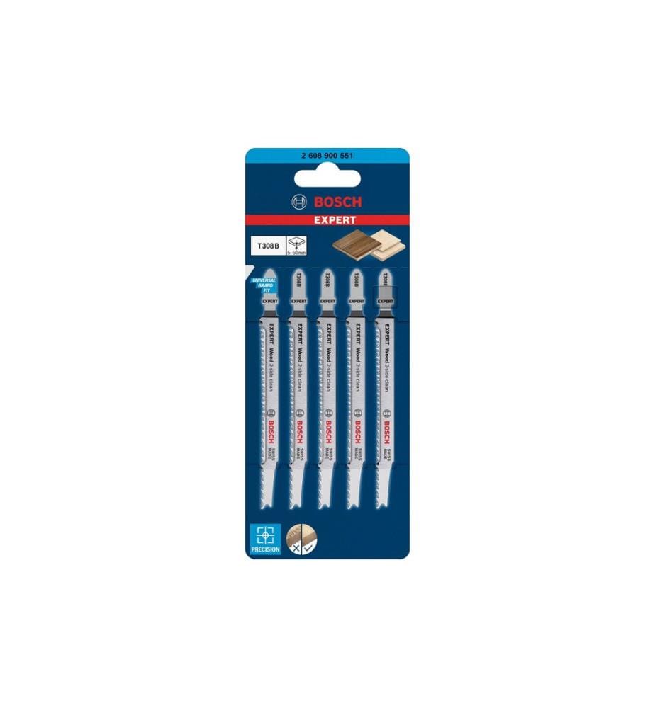 Bosch Professional Lame de scie sauteuse EXPERT Wood 2-side clean T 308 B, 5 pièces