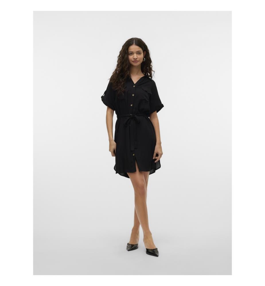Kurzes Bumpy-Kleid - Schwarz