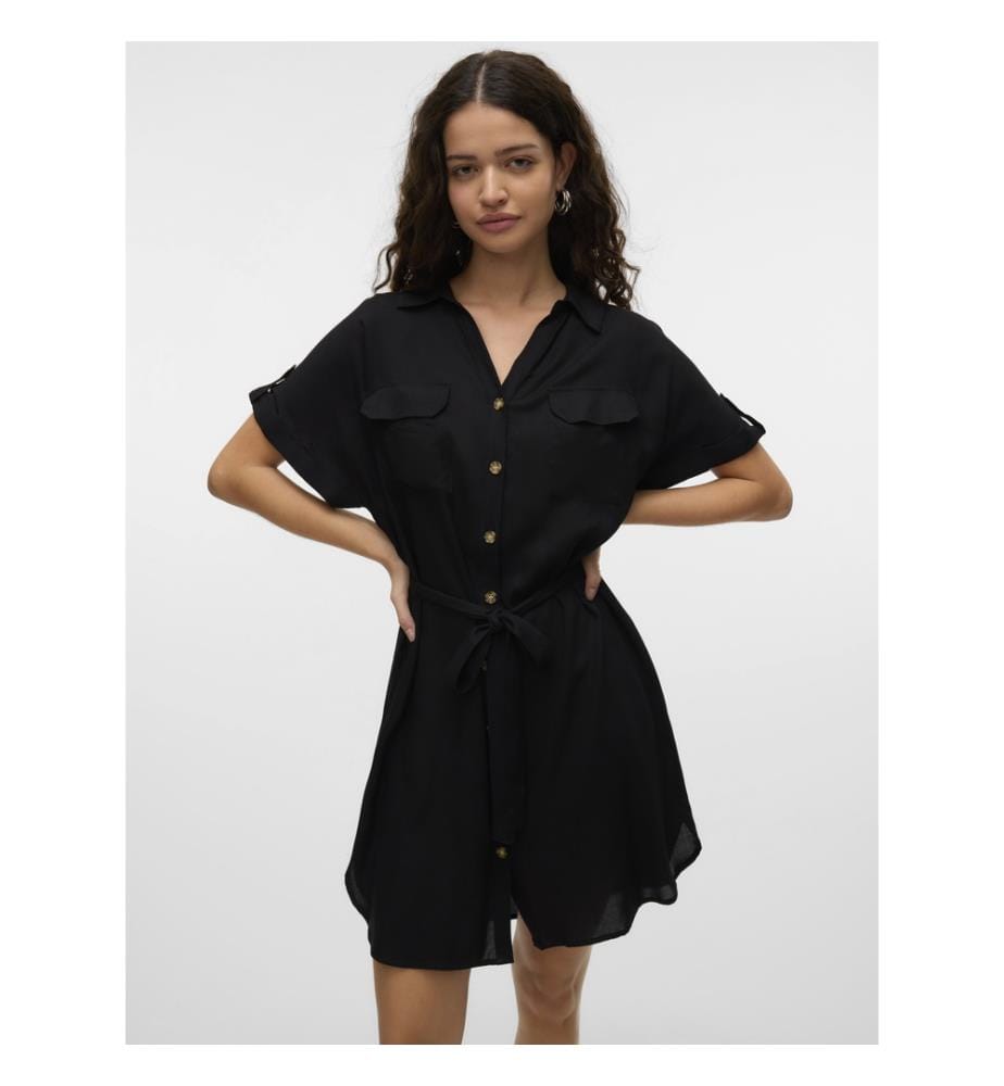 Kurzes Bumpy-Kleid - Schwarz