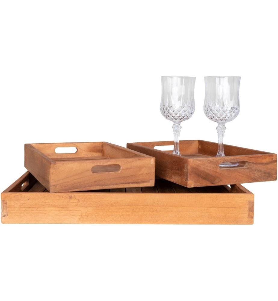 House Nordic - Serviertablett Faro 3-er Set, Braun