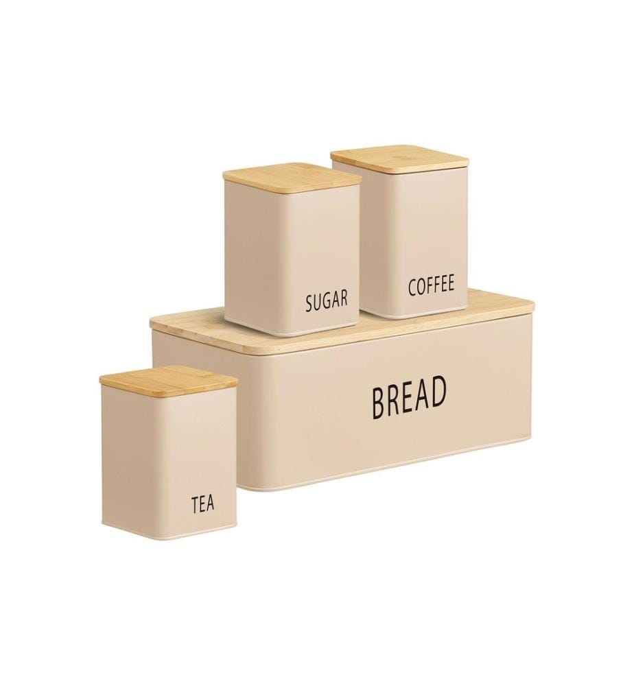 House Nordic - Vorratsbehälter-Set Tula, Metall, Holz / Beige