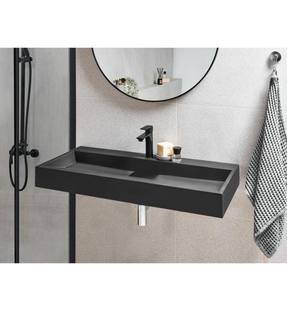 Lavabo sospeso QUENKO 100 x 46 cm Composito minerale Nero