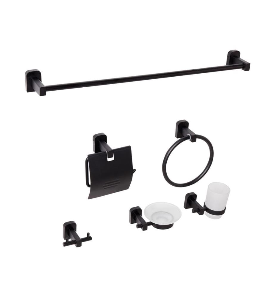 6-Piece Bathroom Hardware Set POCONE with Towel Bars and Hooks Black