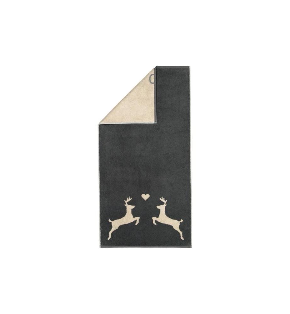 CAWÖ - Duschtuch Alpenchic Edition Hirsch 70 x 140 cm, Beige/Granit