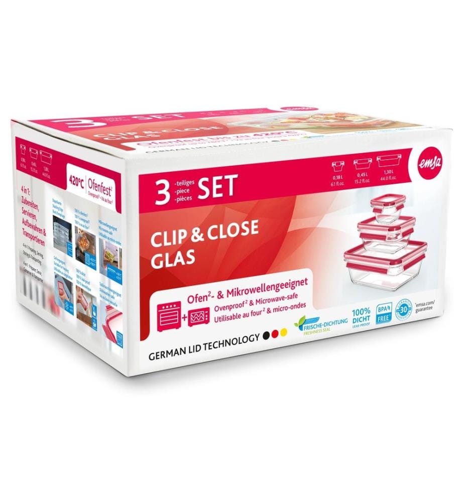 EMSA - Vorratsbehälter Clip & Close Eco 3-teilig, Transparent/Rot