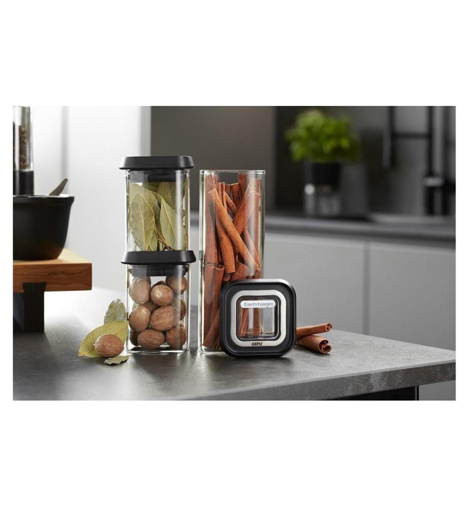 GEFU - Boîte à provisions Pantry mini 0.4 l, Transparent/Noir