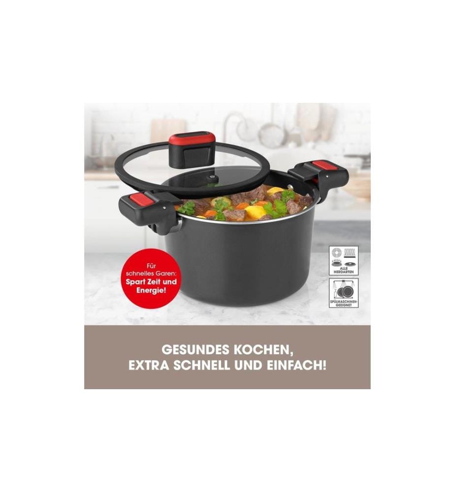 GOURMETMAXX - Kochtopf GOURMETMAXX -, Aluminiumguss, Schwarz / Rot, 5.8 l